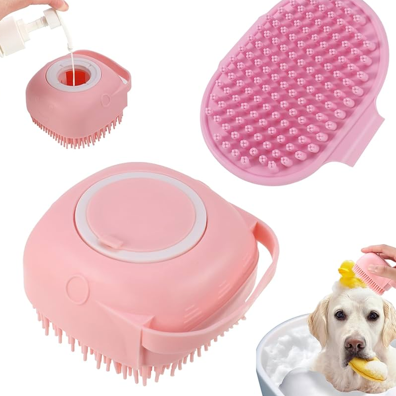 What Is the Production & Custom Process for Our Factory’s Pet Bath Brush with Built-In Shampoo Dispenser2